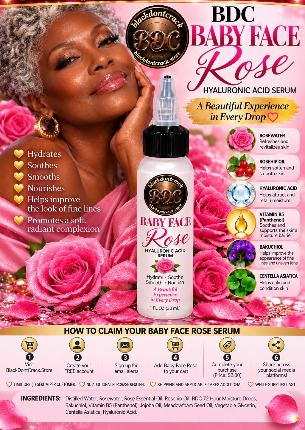 BDC BABY FACE ROSE HYALURONIC ACID SERUM