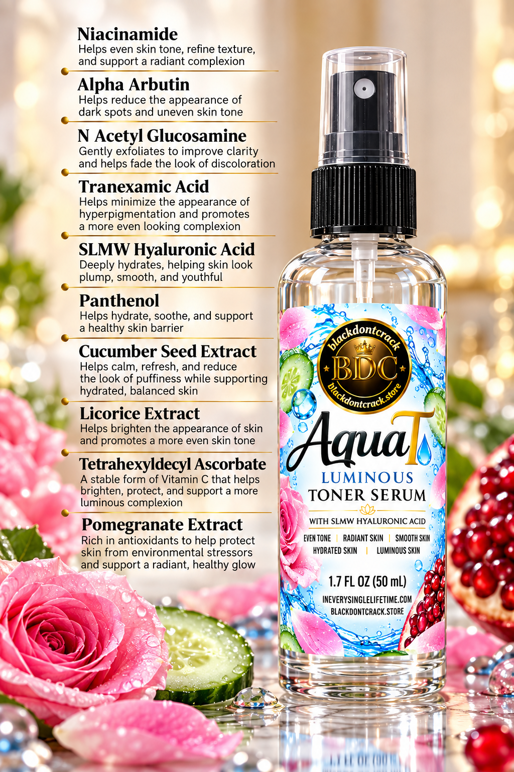 AquaT Luminous Toner Serum With SLMW Hyaluronic Acid