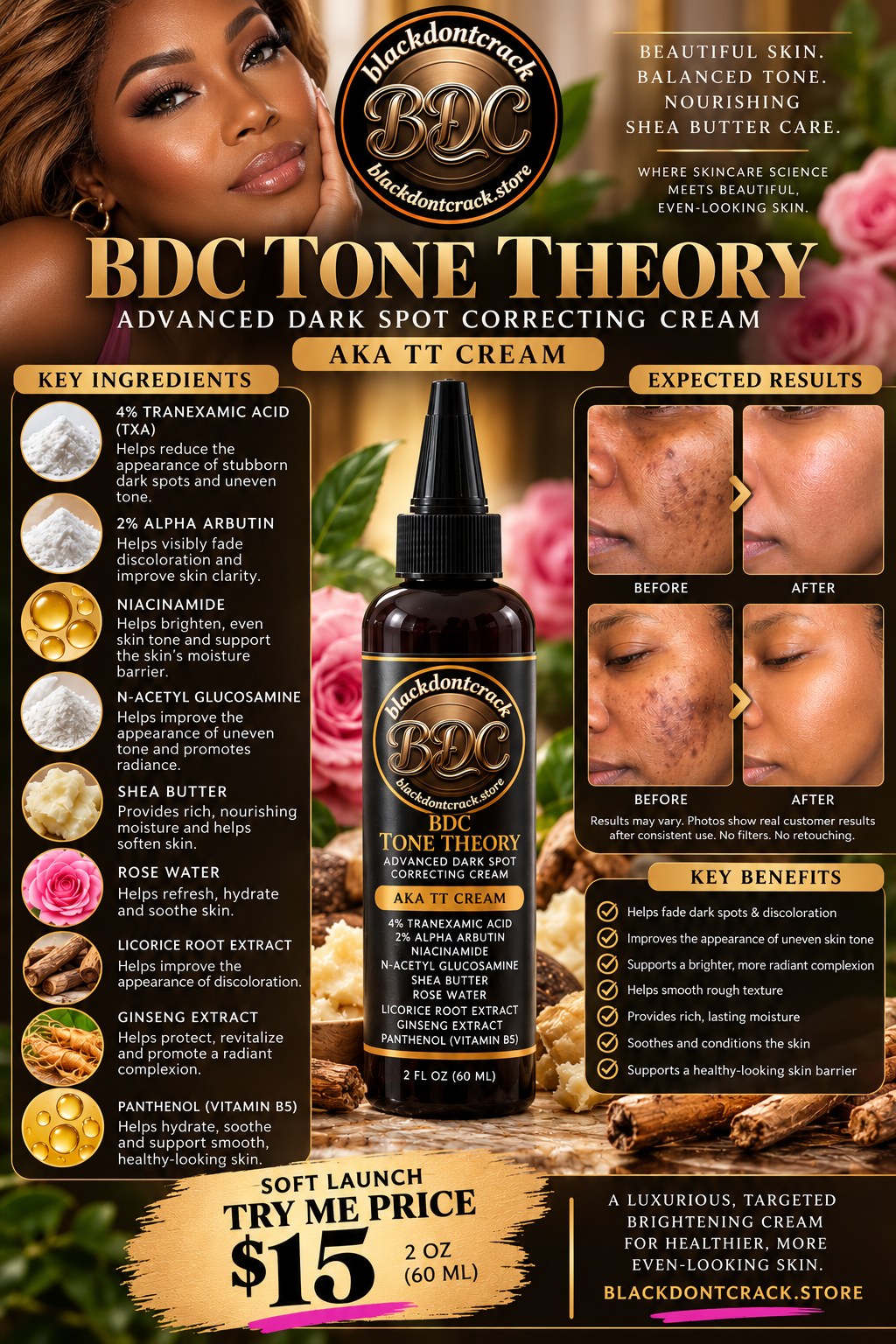 BDC TONE THEORY (TT CREAM) Advanced Dark Spot Correcting Cream - 4% TRANEXAMIC ACID + 2% ALPHA ARBUTIN