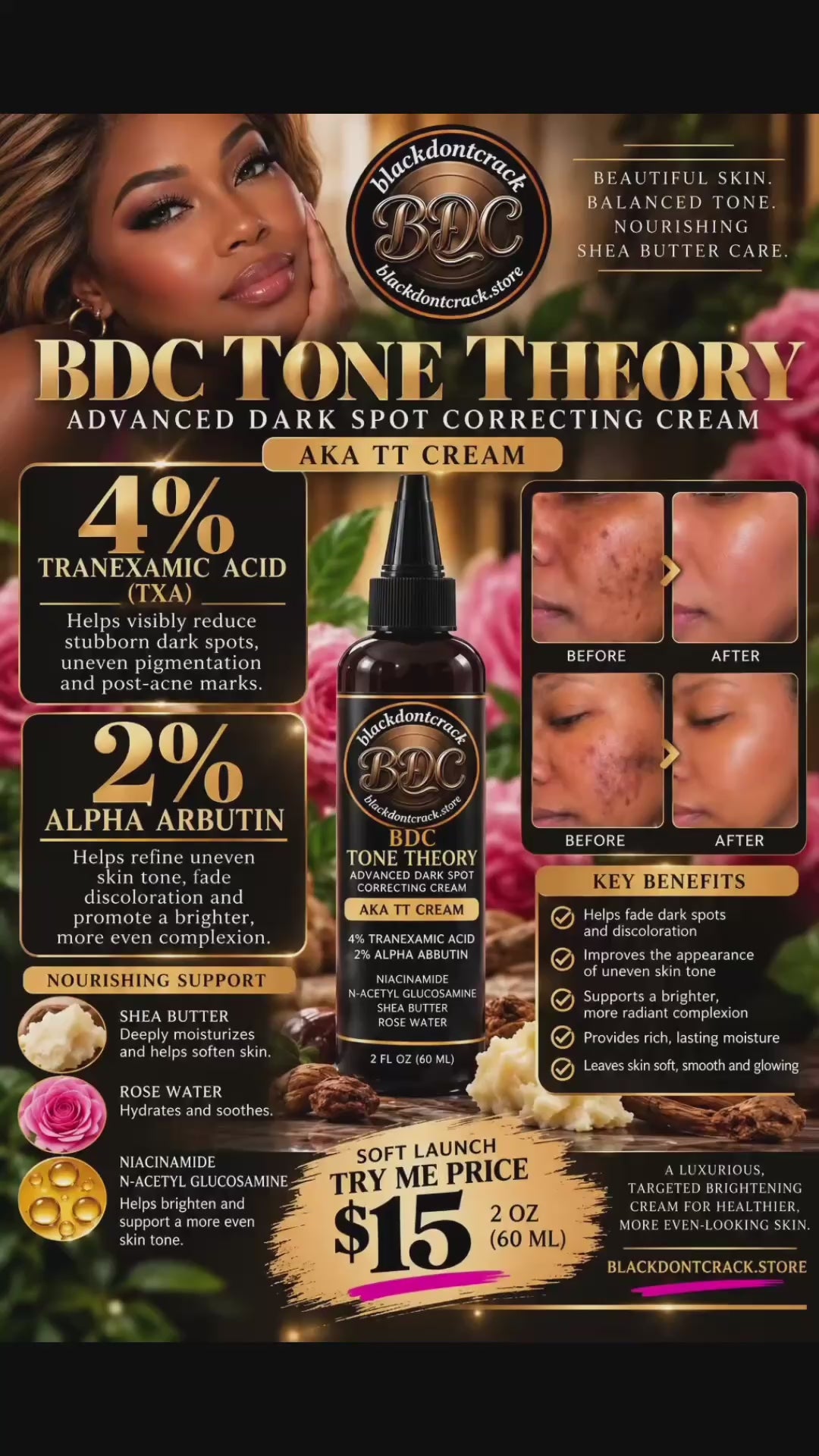 BDC TONE THEORY (TT CREAM) Advanced Dark Spot Correcting Cream - 4% TRANEXAMIC ACID + 2% ALPHA ARBUTIN